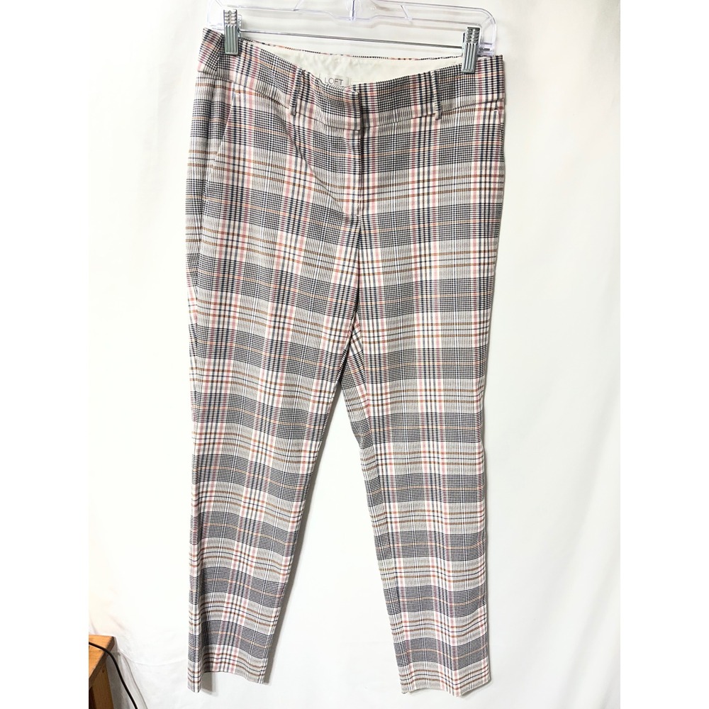 Loft Womens 2‎ Piece Set Burgundy Clip Dot Ruffle Blouse & Plaid Slim Pants 2 S - Picture 4 of 6